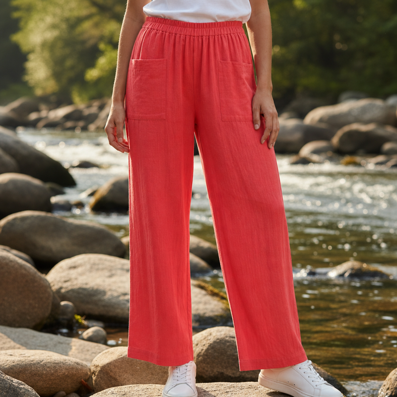 Milos Relaxed Linen Pants in Red