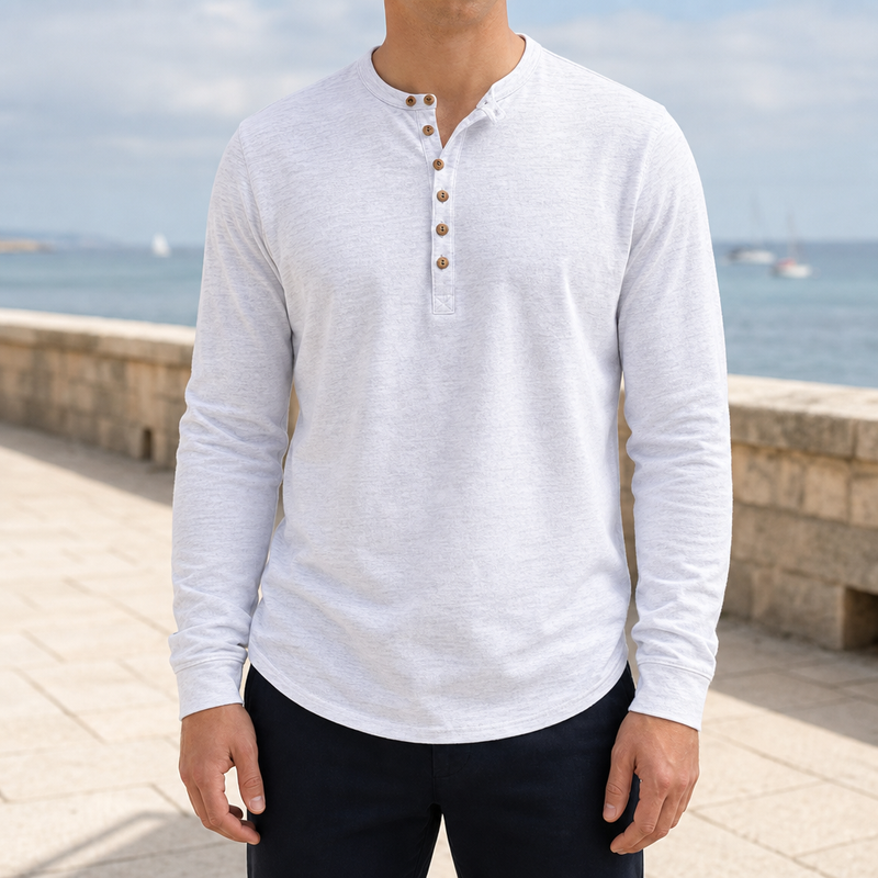 Soller Long Sleeve Henley Shirt in White