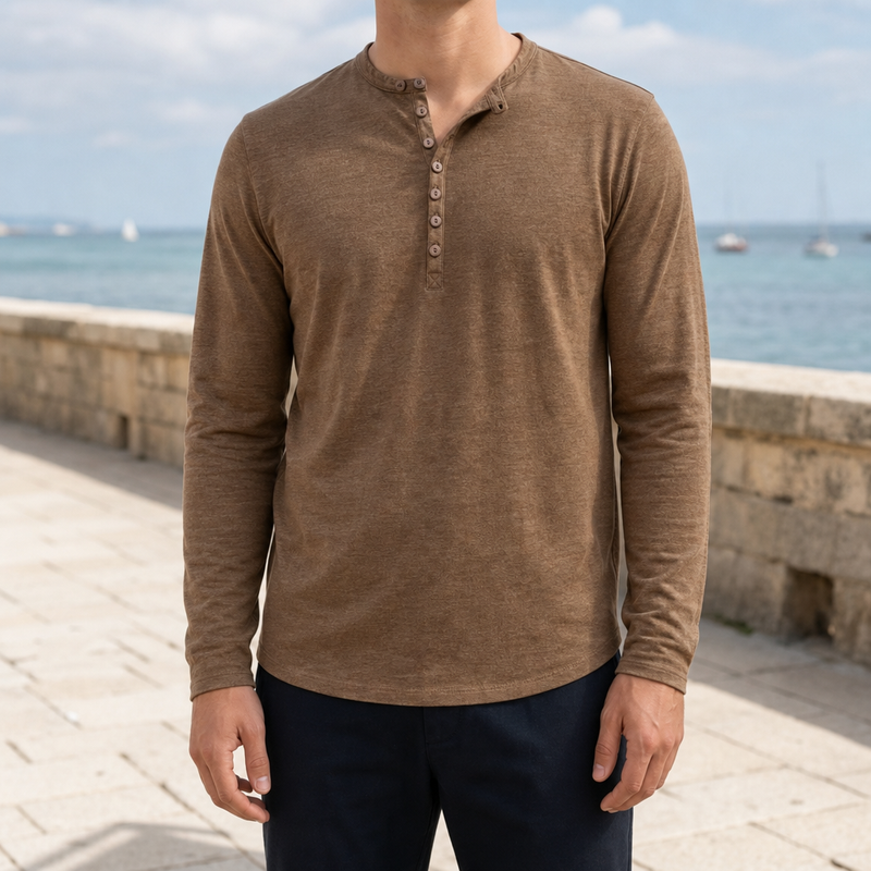 Soller Long Sleeve Henley Shirt in Brown