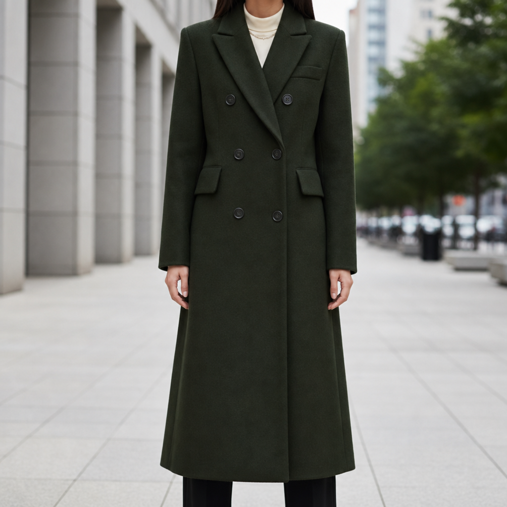 Rapallo Double Breasted Wool Overcoat in Dark Green
