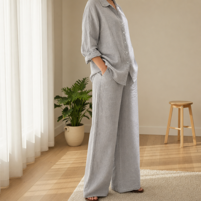 Nazare Linen Two-Piece Set in Gray