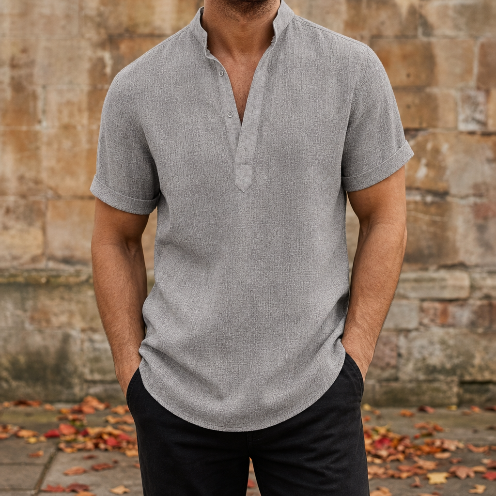 Bolzano Linen Henley Shirt in Grey