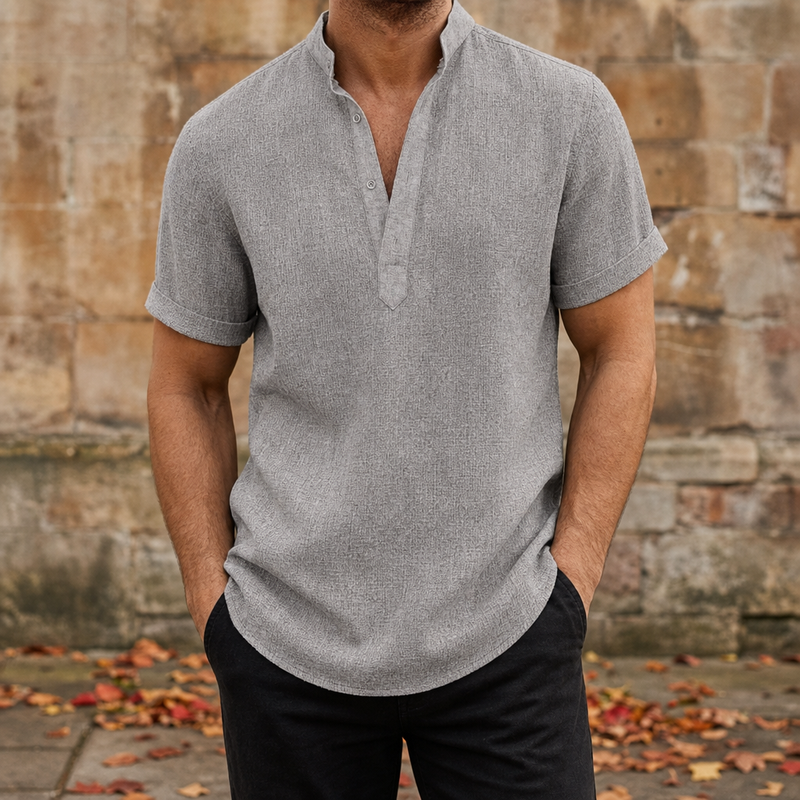 Bolzano Linen Henley Shirt in Grey