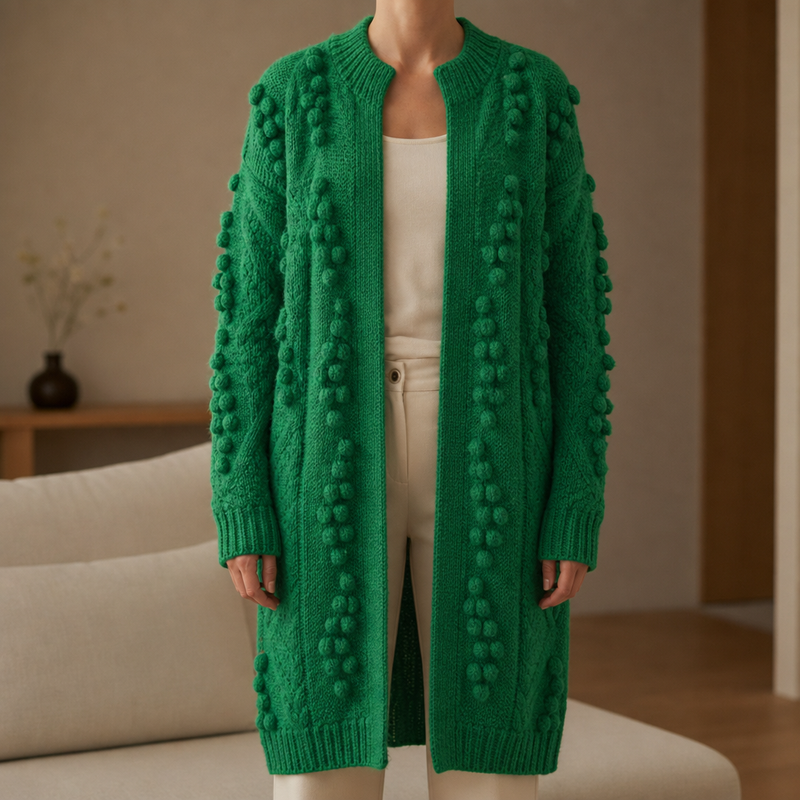 Chianti Pom Pom Knit Cardigan in Green