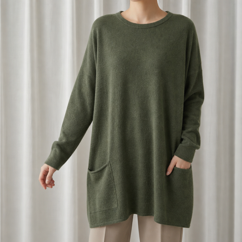 Perugia Relaxed Tunic Sweater in Olive Green