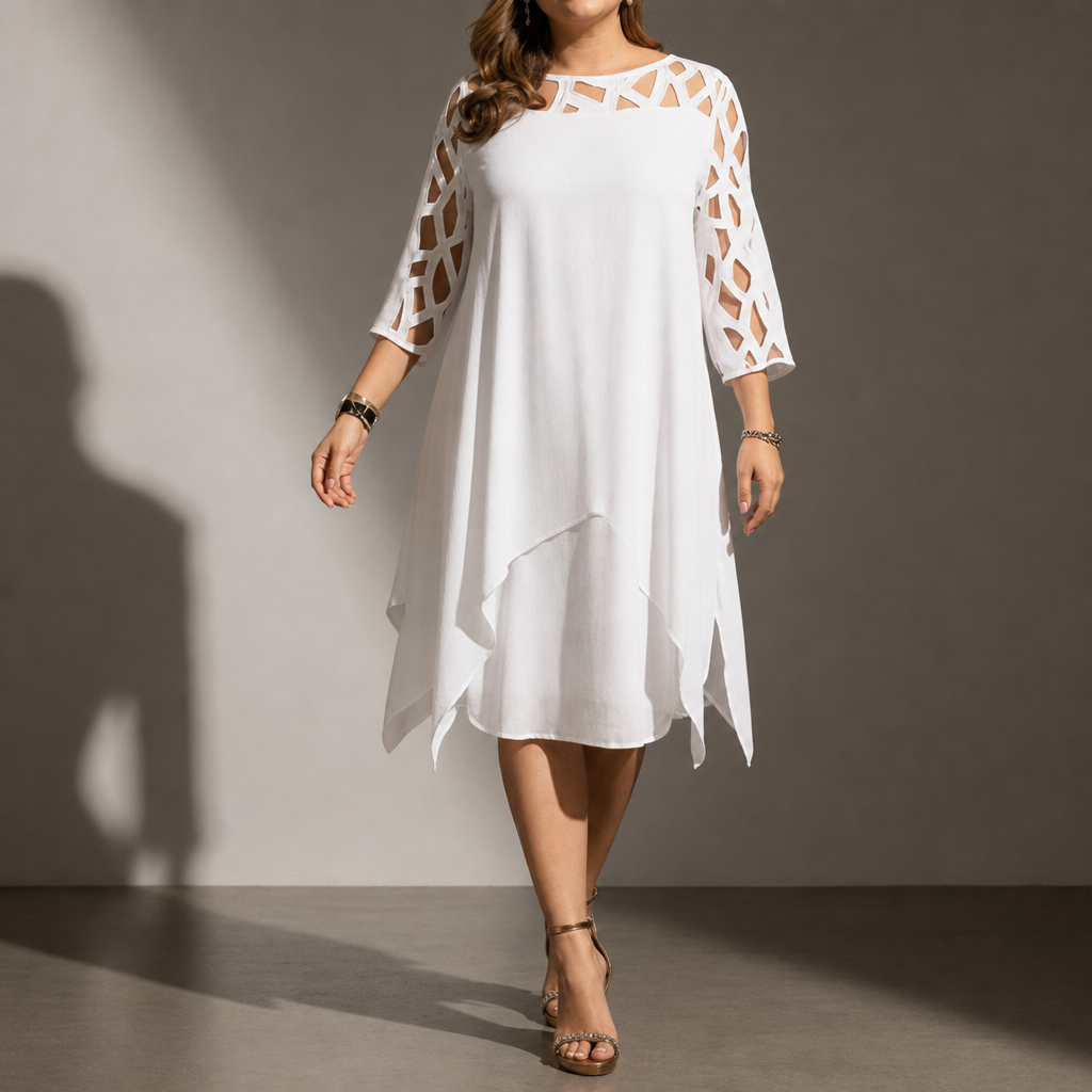 Carvoeiro Lace Sleeve Midi Dress in White