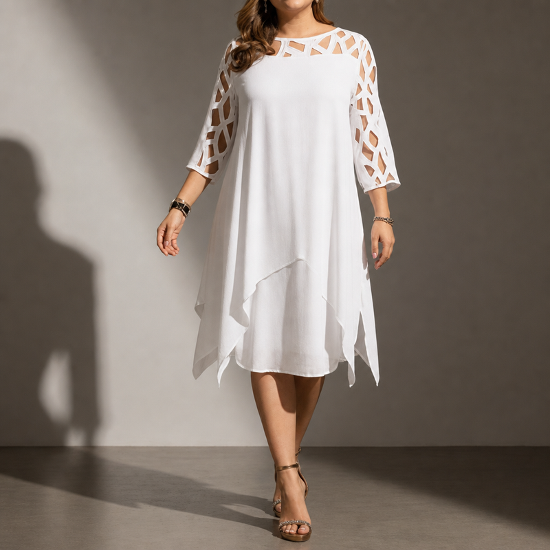 Carvoeiro Lace Sleeve Midi Dress in White