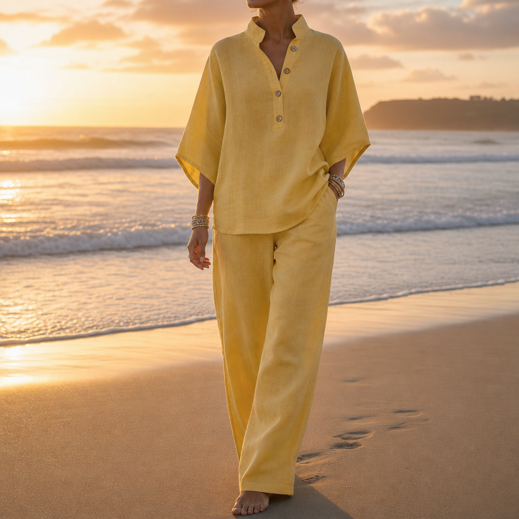 Mojacar Linen Kimono Sleeve Set in Yellow