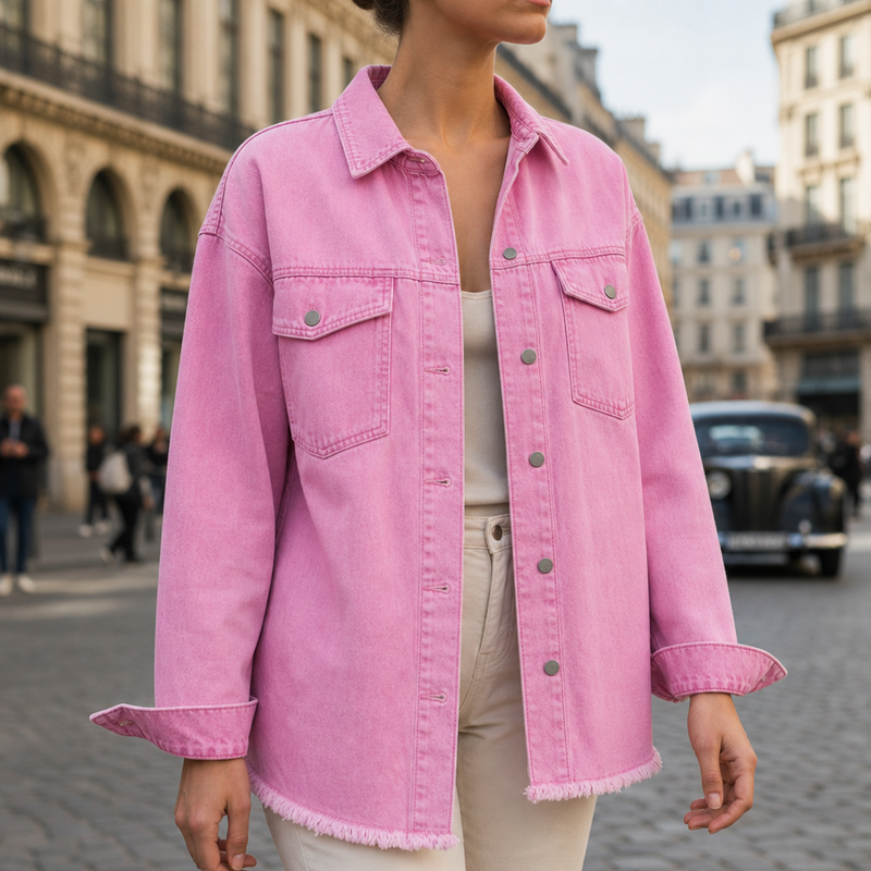 Comporta Oversized Denim Jacket in Baby Pink