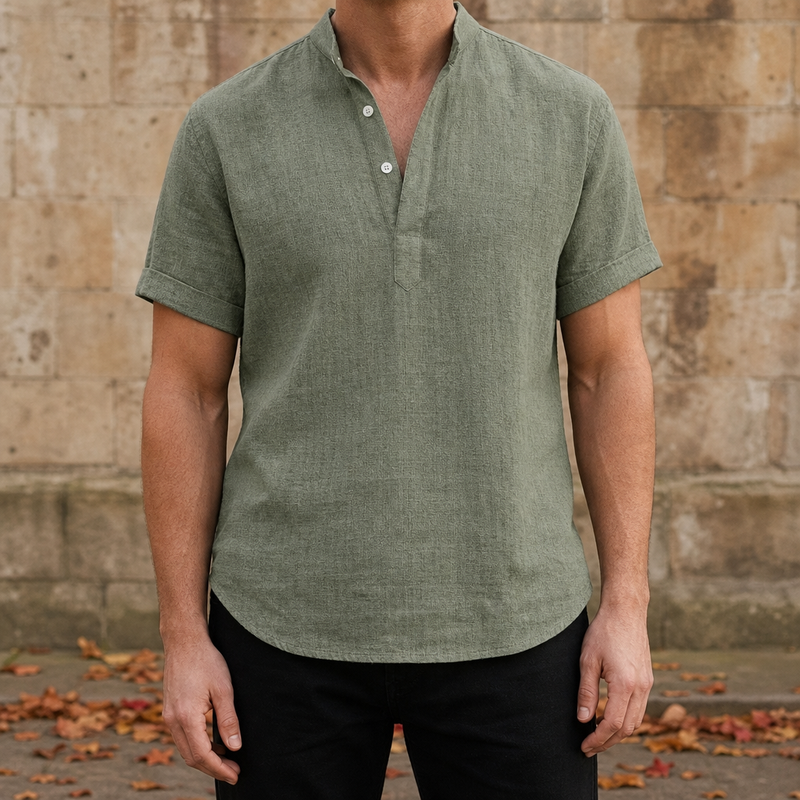 Bolzano Linen Henley Shirt in Green