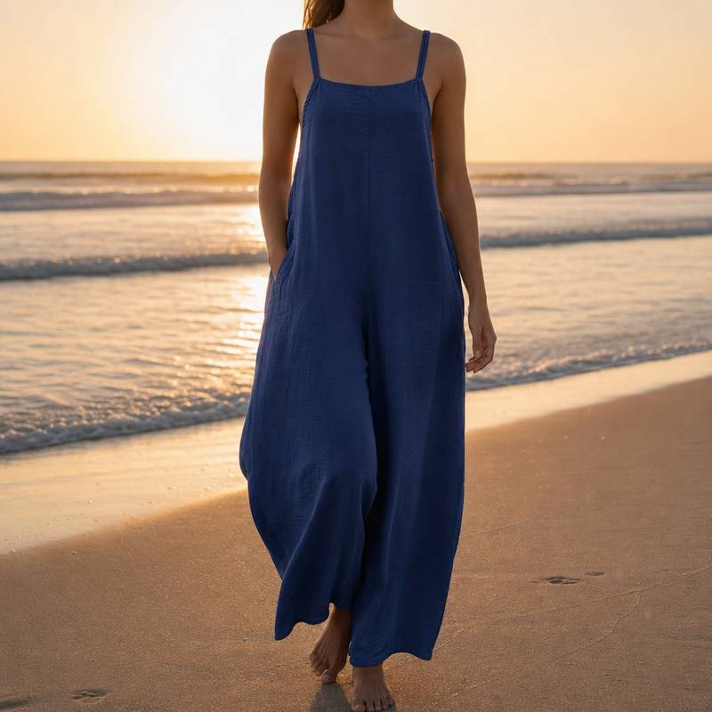 Biot Linen Bib Overall Jumpsuit in Royal Blue
