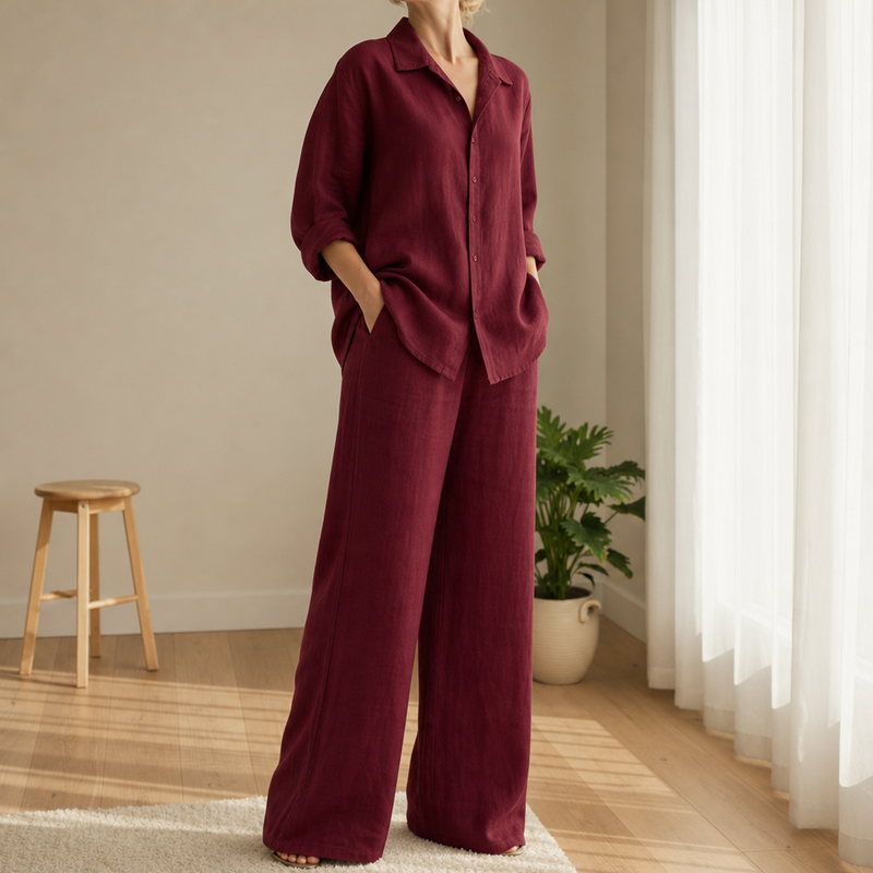 Nazare Linen Two-Piece Set in Burgundy