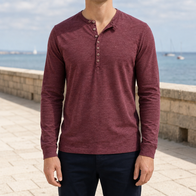 Soller Long Sleeve Henley Shirt in Red