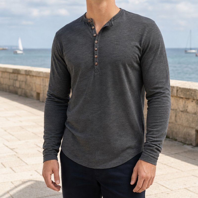 Soller Long Sleeve Henley Shirt in Gray