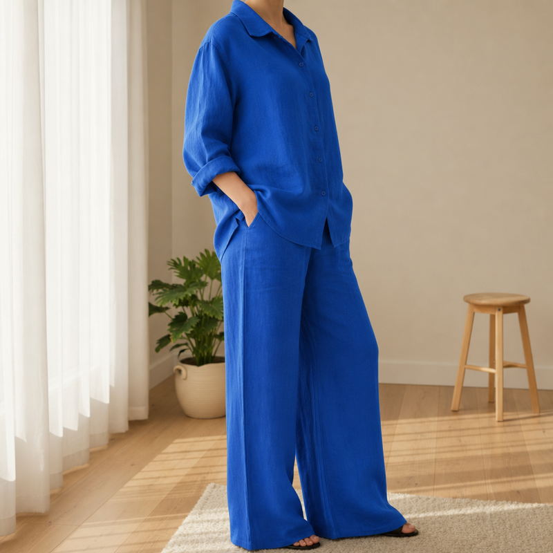 Nazare Linen Two-Piece Set in Royal Blue