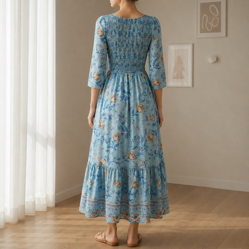 Makarska Smocked Floral Midi Dress