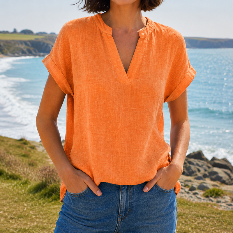 Sagres Notched V-Neck Blouse