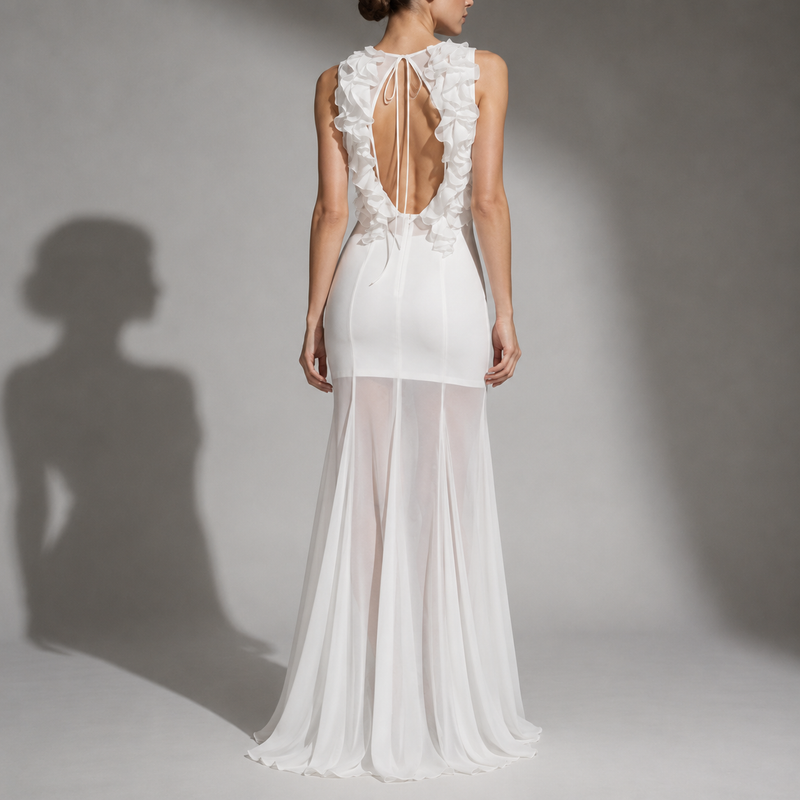 Lucca Ruffle Sheer Maxi Dress
