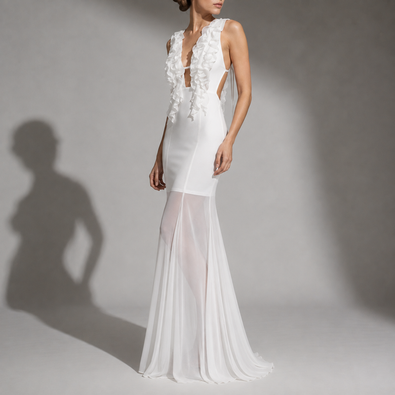 Lucca Ruffle Sheer Maxi Dress
