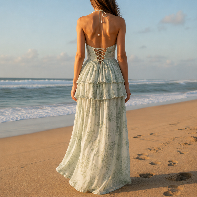 Rab Pearl Strap Floral Maxi Dress