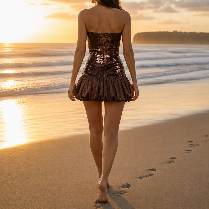 Roussillon Sequin Bubble Hem Mini Dress