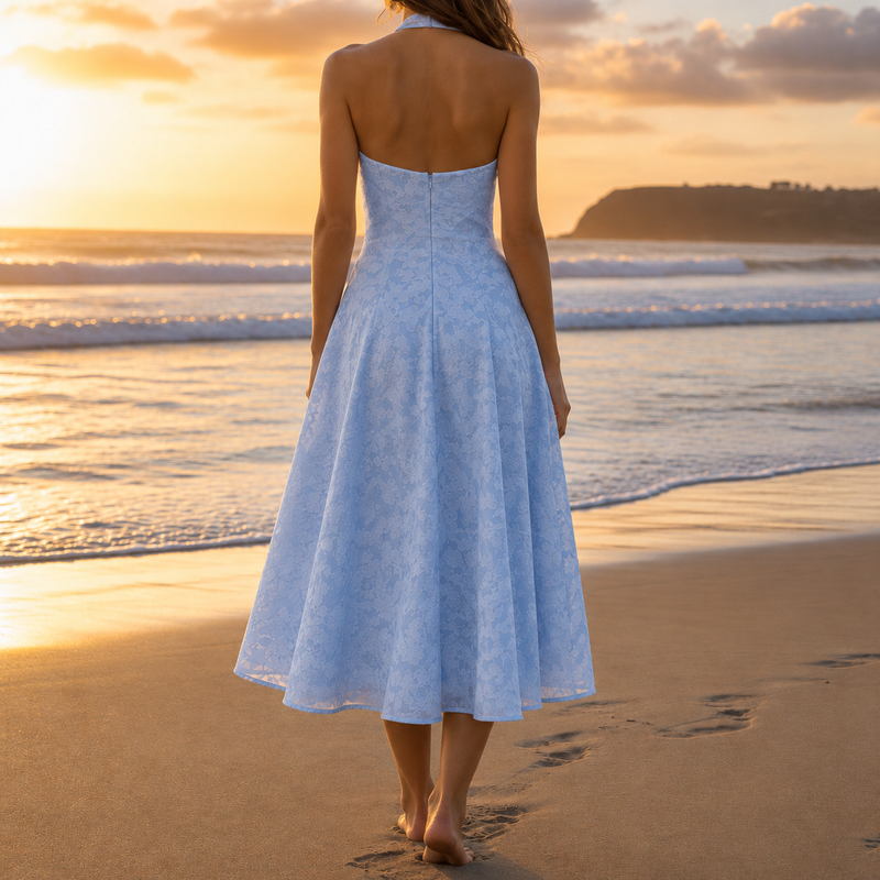 Verona Jacquard Halter Midi Dress