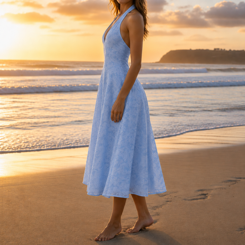 Verona Jacquard Halter Midi Dress