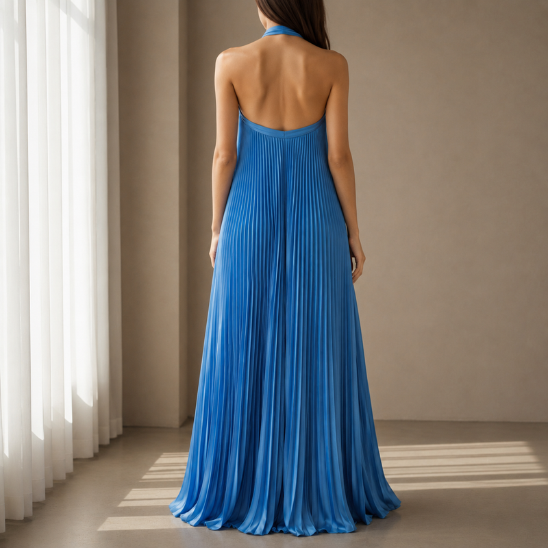 Arezzo Pleated Halter Maxi Dress