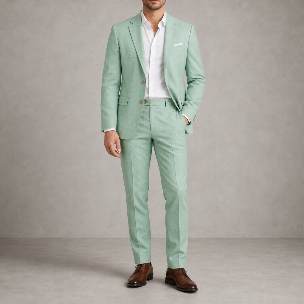 Aegina Linen Suit Set in Light Green
