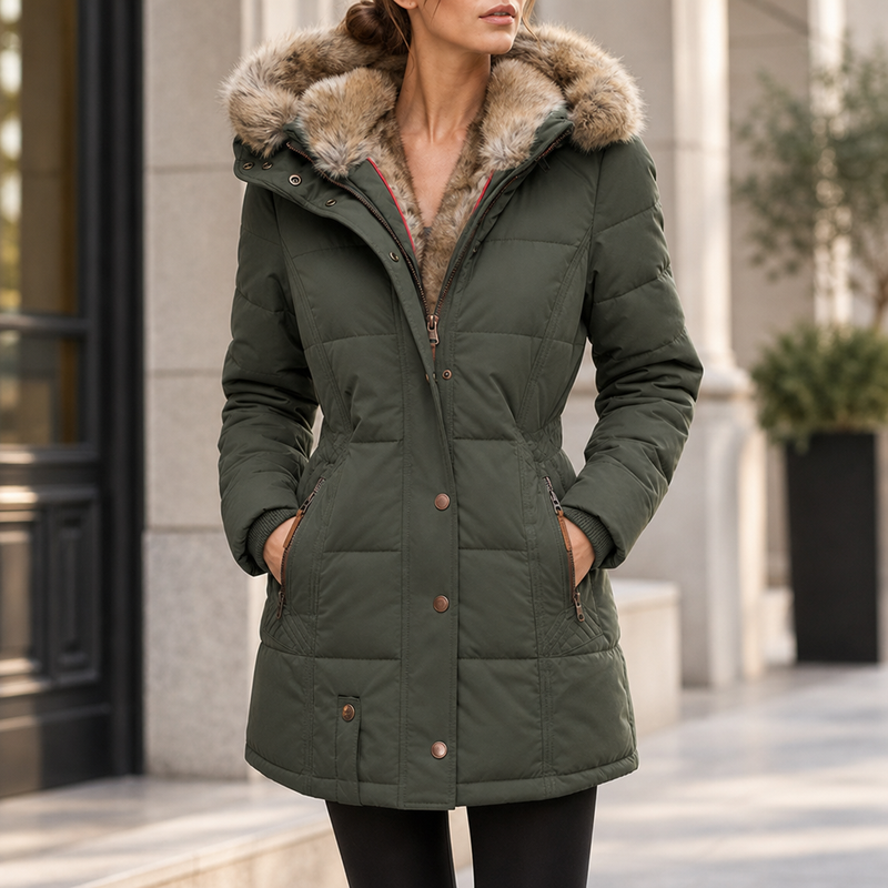 Aix Fur Hood Puffer Jacket in Green