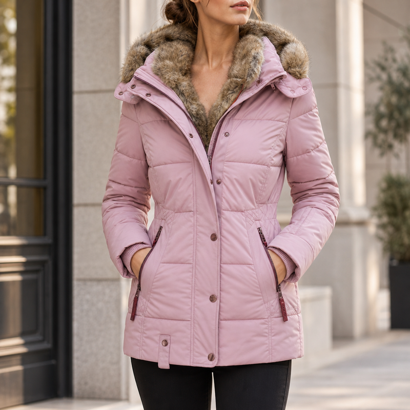 Aix Fur Hood Puffer Jacket in Pink