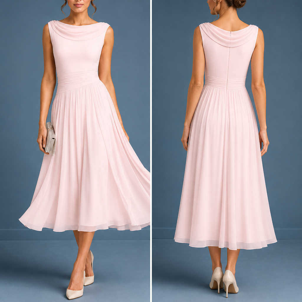 Ajaccio Pleated Chiffon Midi Dress in Pink
