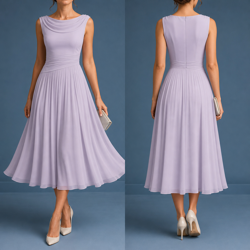 Ajaccio Pleated Chiffon Midi Dress in Purple