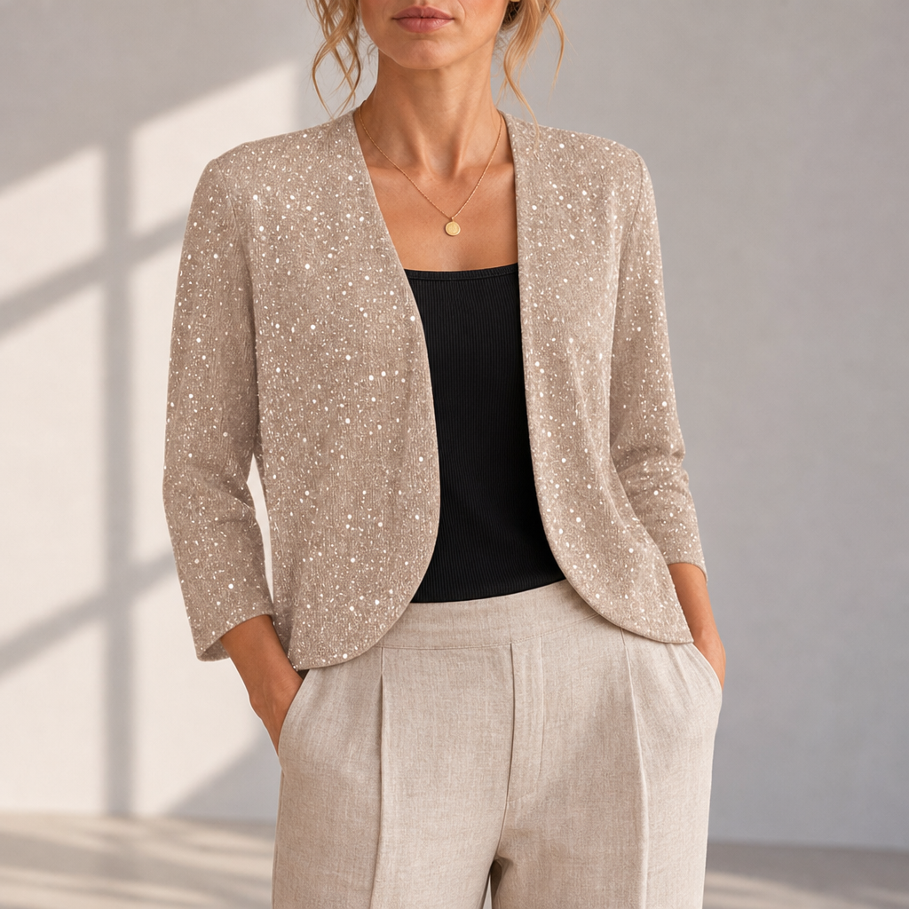 Alberobello Glitter Sequin Blazer in Beige