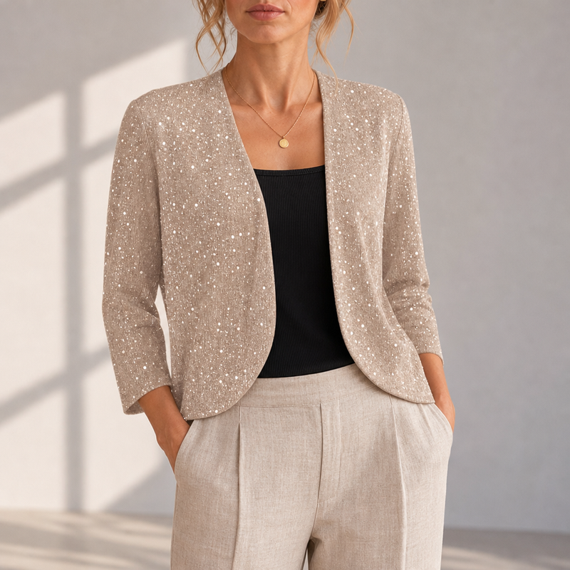 Alberobello Glitter Sequin Blazer in Beige