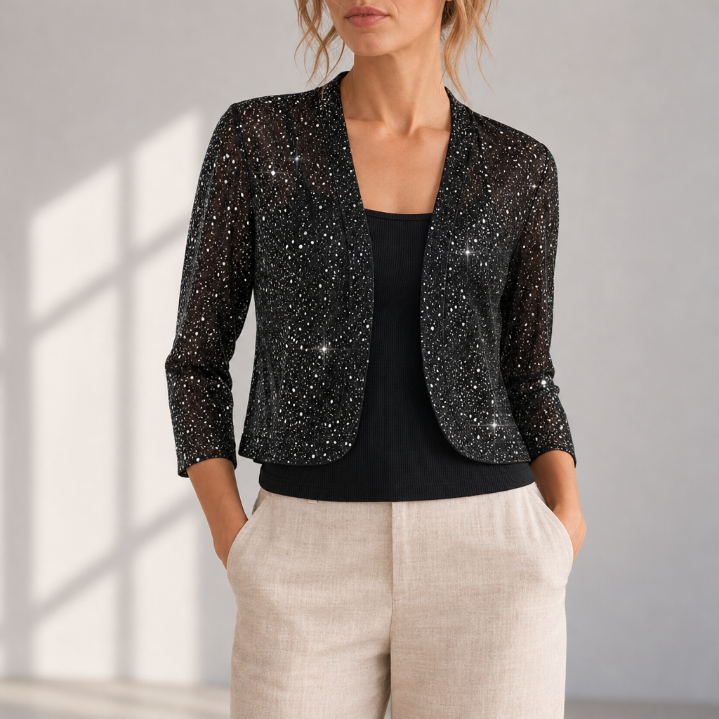 Alberobello Glitter Sequin Blazer in Black