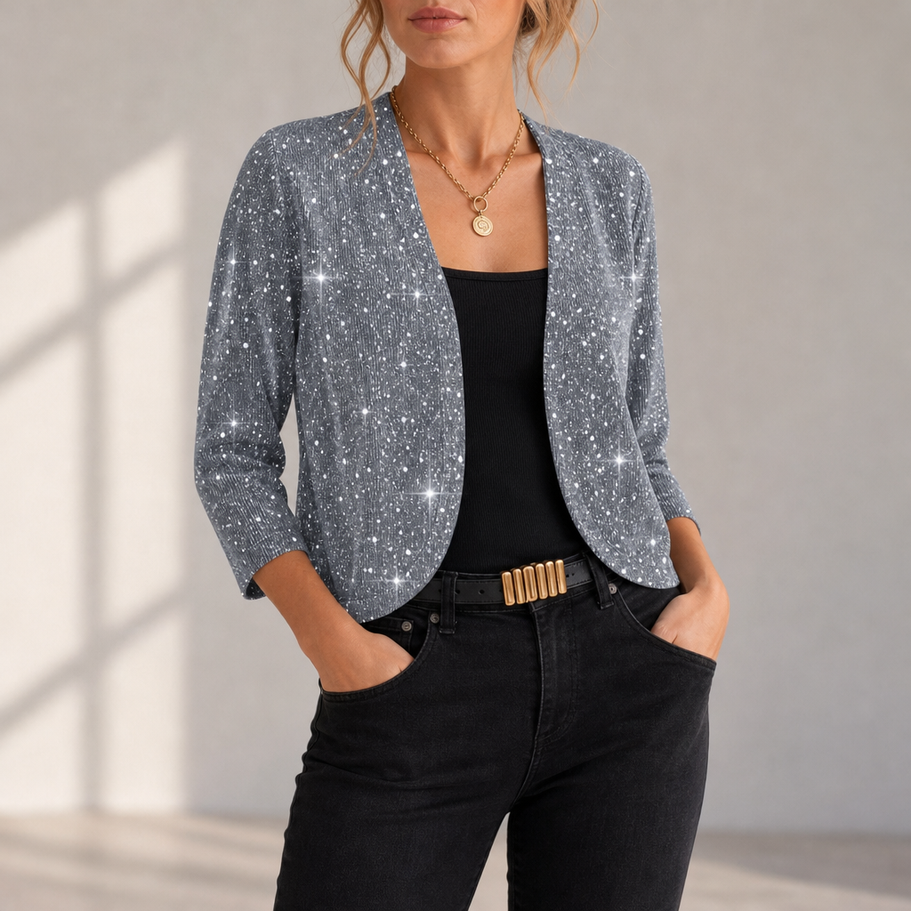 Alberobello Glitter Sequin Blazer in Gray