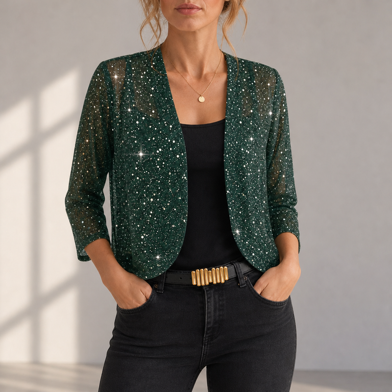 Alberobello Glitter Sequin Blazer in Green