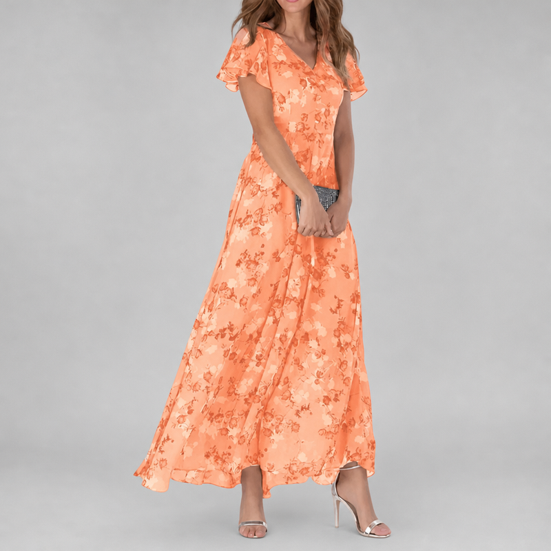 Alicante Floral Flutter Sleeve Maxi in Orange