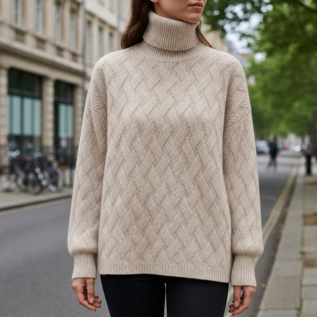 Assisi Cable Knit Turtleneck Sweater in Beige