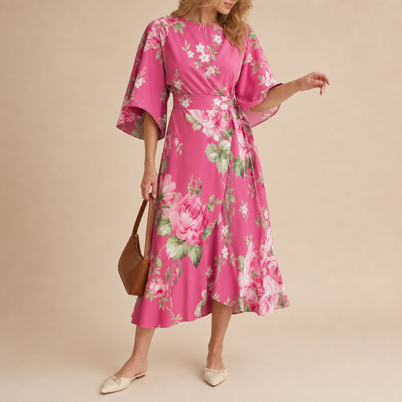 Astypalaia Floral Midi Dress in Pink