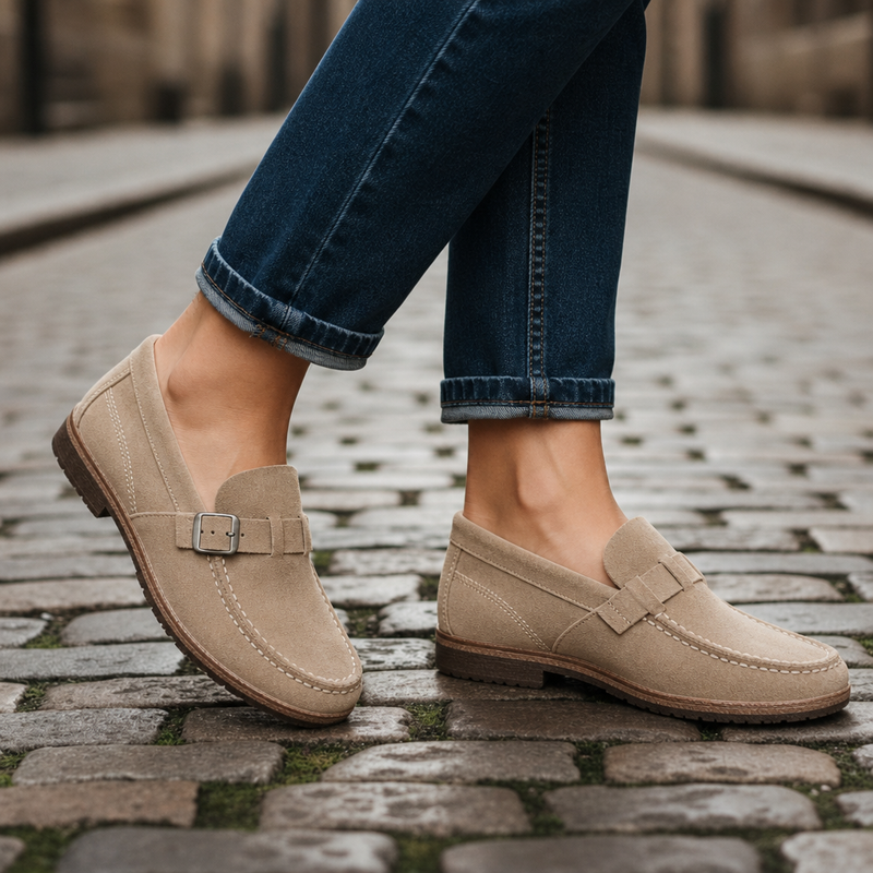 Astypalaia Orthopedic Suede Loafers in Beige