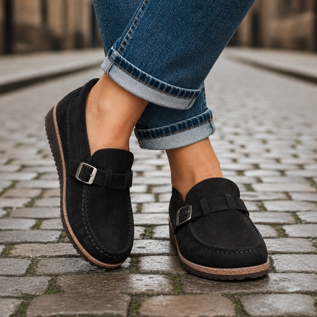 Astypalaia Orthopedic Suede Loafers in Black