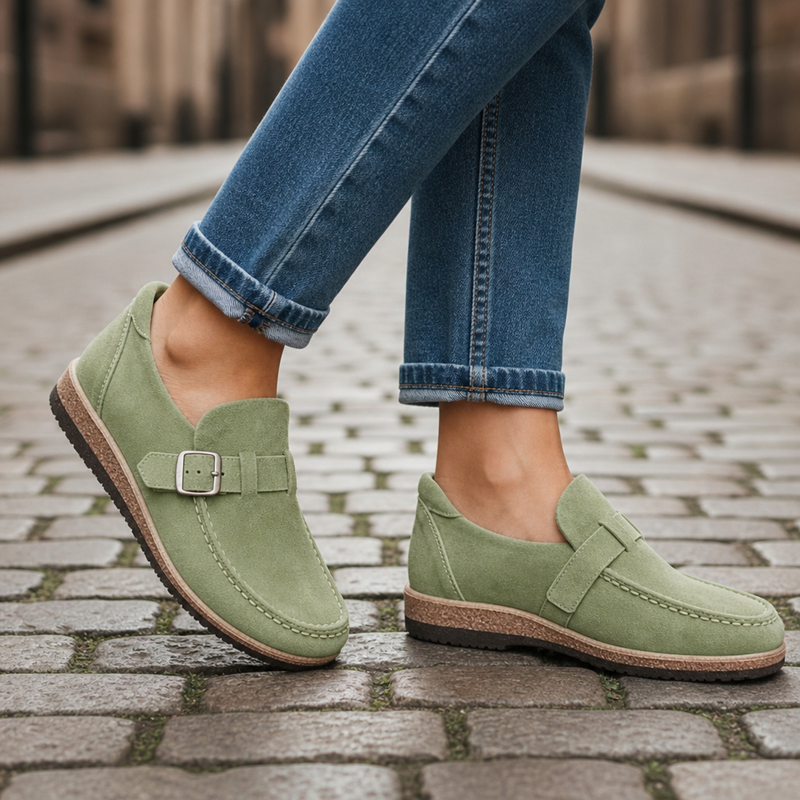 Astypalaia Orthopedic Suede Loafers in Green