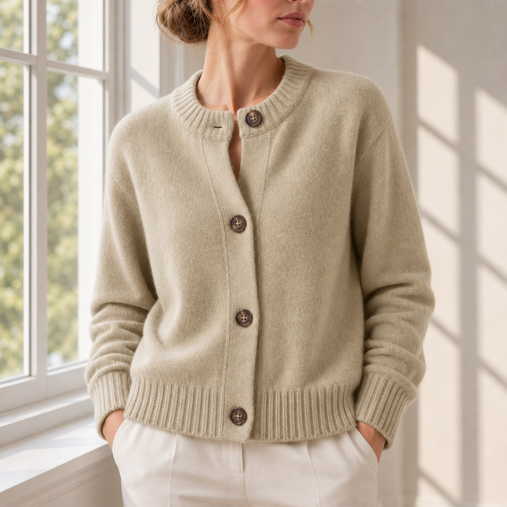 Aveiro Button Knit Cardigan in Beige
