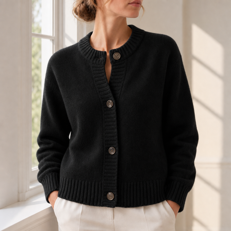 Aveiro Button Knit Cardigan in Black