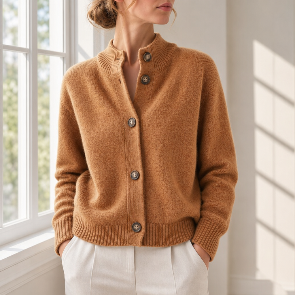 Aveiro Button Knit Cardigan in Caramel
