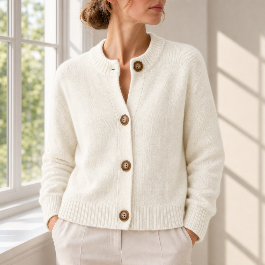 Aveiro Button Knit Cardigan in Cream