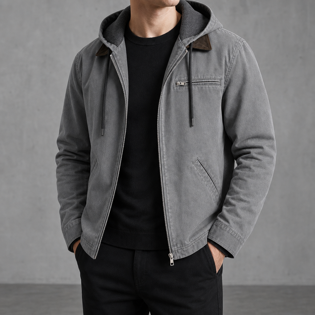 Avignon Fleece Lined Hooded Jacket in Light Grey
