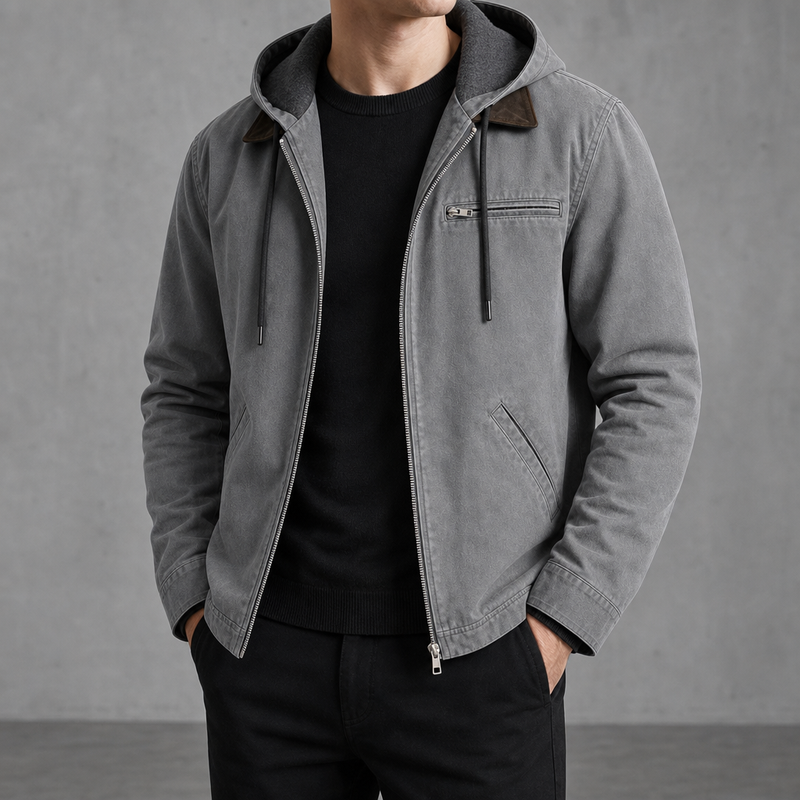 Avignon Fleece Lined Hooded Jacket in Light Grey